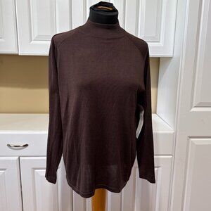 Vintage Kevo Silk Knit Mock Neck Long Sleeve Top Pullover Sweater Brown XL NWT